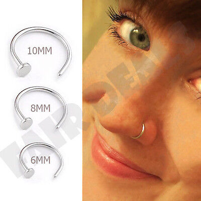 Small Silver Nose Hoop Ring Stud 6mm 8mm 10mm Cartilage Piercing 316L Steel