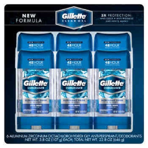 Gillette Men's Clear Gel Antiperspirant Deodorant 6 Pack 3.8 oz each