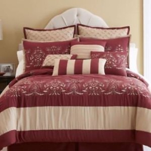 JCPenney LEAH 10 Piece forter Set FULL RED GOLD Retail 145