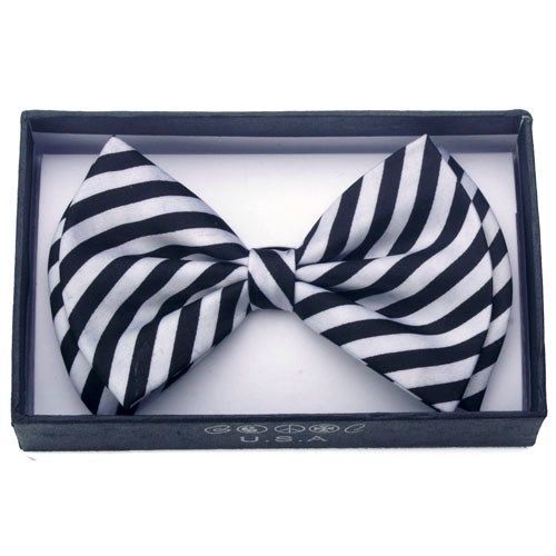 BLACK-AND-WHITE-DIAGONAL-STRIPES-ADJUSTABLE-TUXEDO-BOW-TIE-NEW-GIFT-BOX
