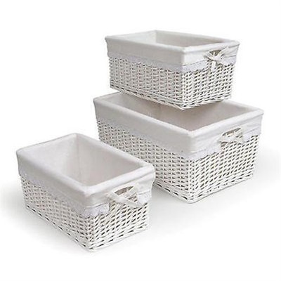 3 Set White Storage Wicker Rattan Baskets ...