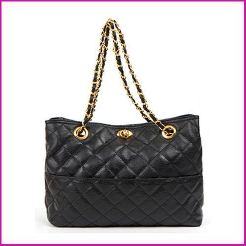 Black Quilted Gold Chain Bag | eBay