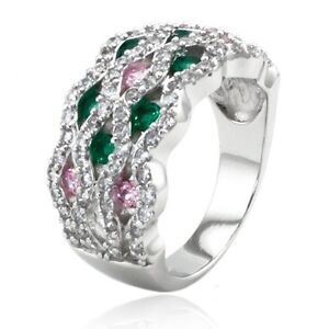 Sterling-Silver-925-Tri-Color-CZ-Ripple-Wedding-Ring