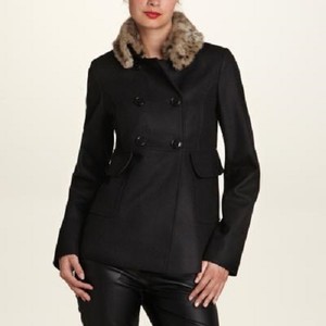 SUISSES Manteau laine femme noir col fourrure taille 42 ok 40 NeuF