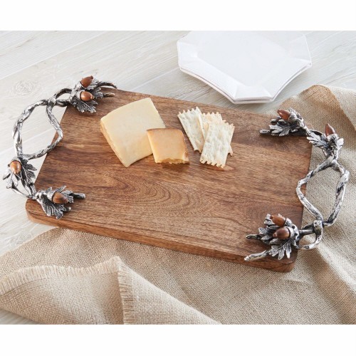 Mud Pie Cabin Fever Mango Wood Cutting Board Acorn Fall Autumn Thanksgiving Leaf