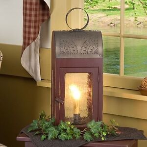 ... -Lantern-in-Sturbridge-Red-Primitive-Colonial-Table-Lamp-Accent-Light