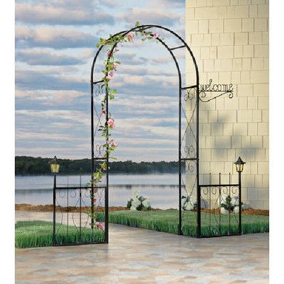 Solar Lighted Black Iron Welcome Arbor Garden ...