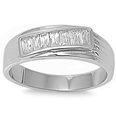 BEST SELLER! Men's Baguette Wedding Band .925 Sterling Silver Ring SIZES (Best Mens Wedding Rings)