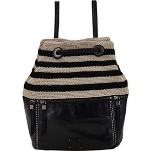 ... SAK Camino Backpack Black Leather & Crochet Stripe Hobo Handbag Purse
