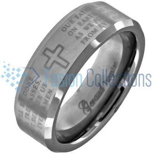 ... Men's Tungsten Cross Design  Lord's Prayer 8mm Wedding Band Size 10