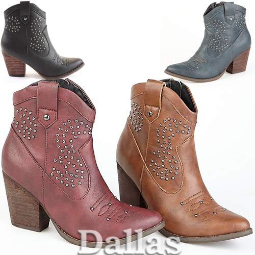 LADIES-COWBOY-BOOTS-WOMEN-CHELSEA-ANKLE-STUDS-RIDING-BIKER-CUBAN-HEELS-SHOE-SIZE