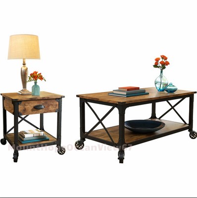 Rustic Coffee Table Set Industrial Wood Vintage ...