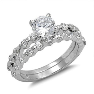 ... -Silver-wedding-set-size-8-CZ-Engagement-ring-Wedding-Band-Bridal-w41