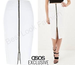 ASOS-White-Gold-Zip-Front-Pencil-Skirt-Size-6-to-16