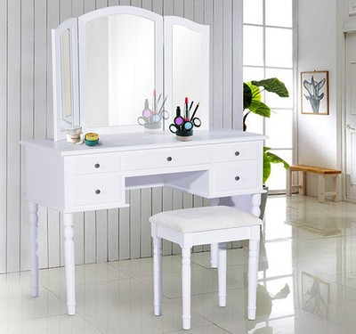 HomCom Vanity Set Makeup Dressing Table Tri-folding ...