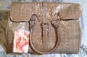 JESSICA-SIMPSON-Fancy-Beige-Crocodile-Faux-Leather-Handbag-Tote-With ...