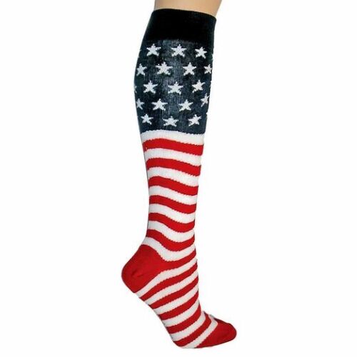 Luxury-Patriotic-Red-White-Blue-American-Flag-Knit-Knee-High-Socks-Brand-New