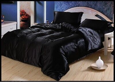 BEST-SALE-OFFER BLACK SOLID 1000TC SATIN SILK FITTED/SHEET/DUVET CHOOSE (Best Satin Bed Sheets)