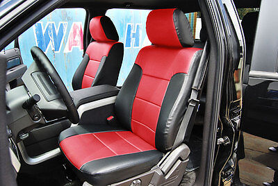 FORD F-150 2009-2014 BLACK/RED IGGEE S.LEATHER CUSTOM FIT FRONT SEAT COVER
