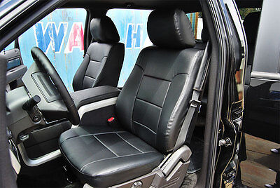 FORD F-150 2009-2014 BLACK IGGEE S.LEATHER CUSTOM FIT FRONT SEAT COVER