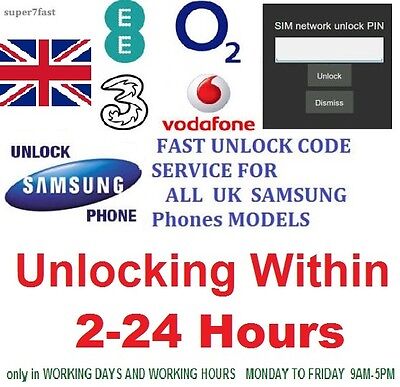 Unlocking code for Samsung Galaxy S2 3 4 5 S6 EDGE PLUS, mini Note 1 J5 EE O2 3