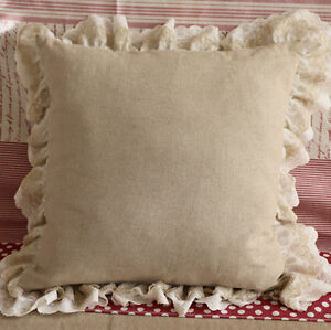 Ruffled Linen Lace Cushion Pillow Cover Shabby Chic Farmhouse French Ruffle eBay