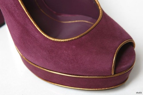 Pre-owned Gucci Purple Bronze Open-toe Platforms Pumps Shoes Huston Super Hot $695