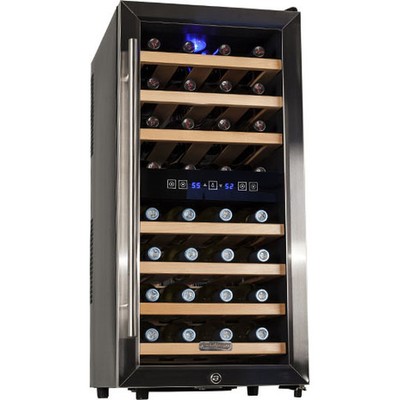 32 Bottle Dual-Zone Wine Cooler, Compact Stainless ...