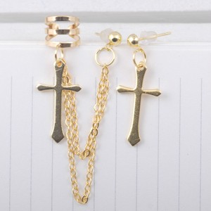 love  pair chain  wrap cross cuff earrings cross earrings one dangle chain ear gold charm charm