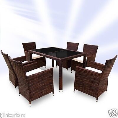 RATTAN GARDEN FURNITURE DINING TABLE AND 6 CHAIRS DINING SET OUTDOOR PATIO 