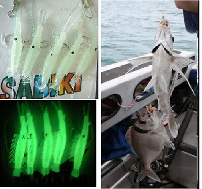 Sabiki 5 Shrimp Rigs Glow in the dark Baits Fishing Lures Catch Hooks Sea Bass