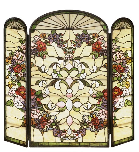 Stained Glass Bevel Cut Folding Fireplace Screen Estate