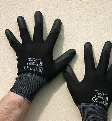 24 Pairs Of Brand New Black Nylon PU Safety Work Gloves Builders Grip Gardening