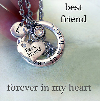 Best Friend Forever In My Heart Necklace, Swarovski Birthstone, Initial