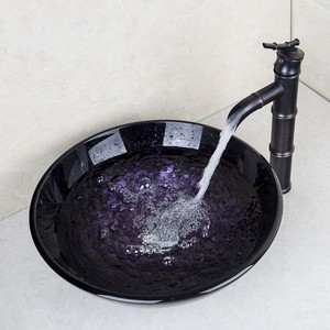 Dark-Purple-Art-Bathroom-Sink-Tempered-Glass-Vessel-Sink-With-Faucet ...