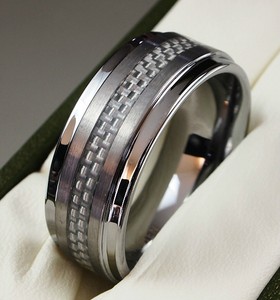 Mens-Tungsten-Carbide-Ring-Carbon-Inlay-Band-Wedding-Engagement-Size-q ...