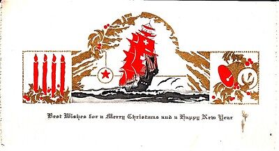 Best Wishes Merry Christmas New Year Antique Greeting Card Ship Sails