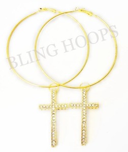 Hoops charms earrings Cross for Charms Gold Basketball  Wives Earrings Rhinestone Beads cross