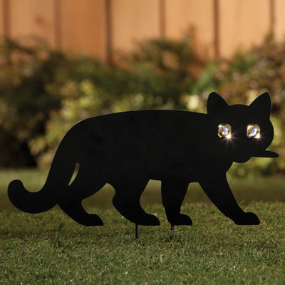 Solar black cat kitten metal garden lawn ...