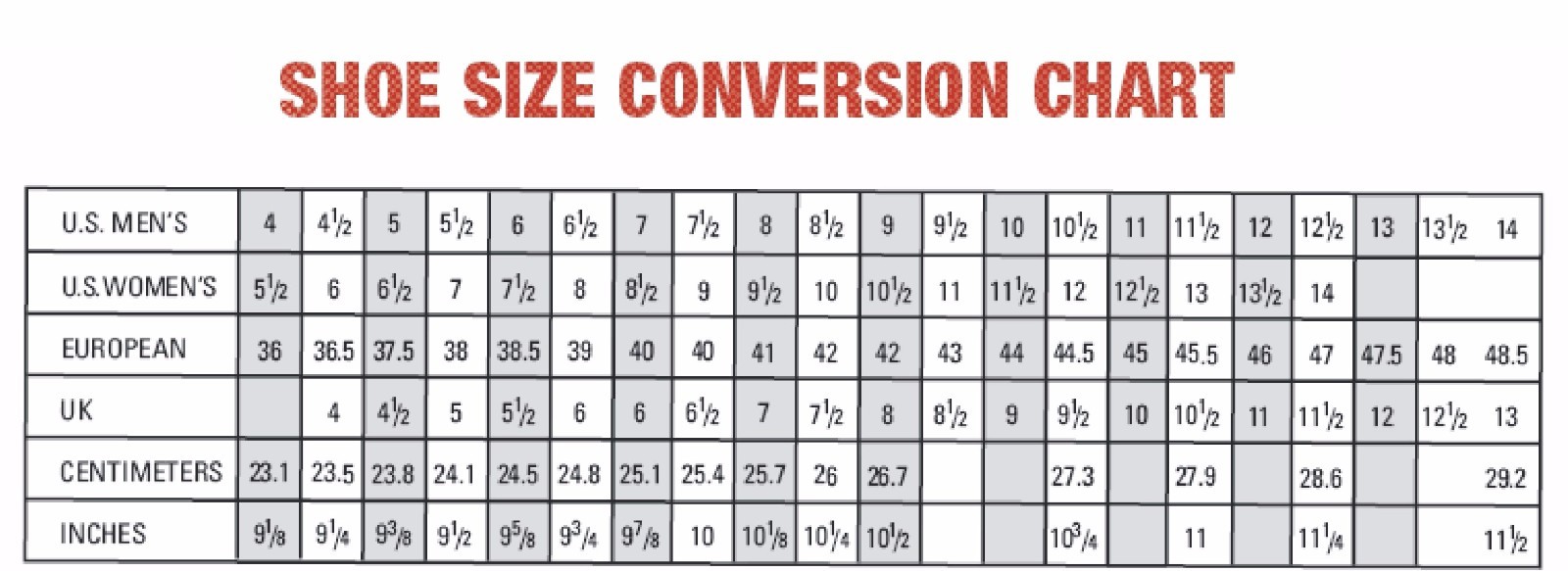 Umbro Shoe Size Chart