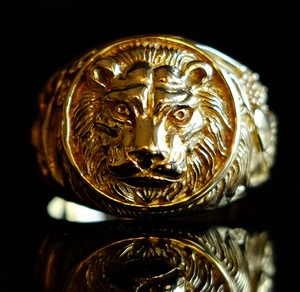 ... -Crafted-Gold-Plated-Brass-Mens-Giraffes-Eagle-Lion-Wedding-Ring-M58