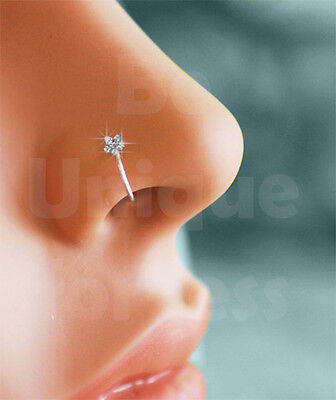 Small Thin Flower Clear Crystal Nose Ring Stud Hoop-Sparkly Crystal Nose Ring
