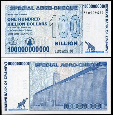 Zimbabwe X 5 Pcs 100 Billion Dollars P64 08 Zebra Unc Trillion Sr Fifasteluce Com