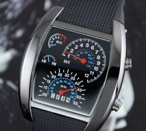 Blue LED Light Aviation Pilot Speedometer Dash Men's Binary Digital Wrist Watch | eBay
