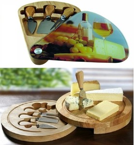 round SET cheese board WOODEN  SERVICE SHAPE set BOARD KNIFE CHEESE knife SLIDE CUTTING ROUND OUT