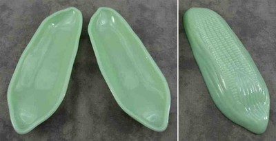 SET OF 2 JADEITE GREEN GLASS INDIVIDUAL ...