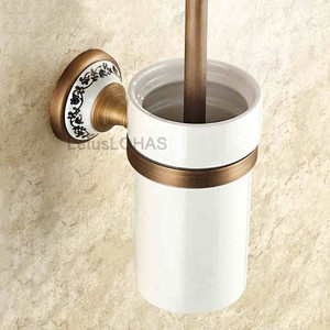 Ceramic Holder cup holder Wall and Mounted  vintage wall Brass Cup Set Toilet Brush Antique mounted