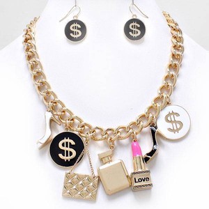 ... -Queen-Charm-Gold-Chain-Necklace-Earring-Set-Fashion-Costume-Jewelry