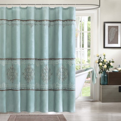 Shower Curtains bathroom ensembles shower curtains : Blue Shower Curtain Embroidered Fabric Bathroom Contemporary Bath ...