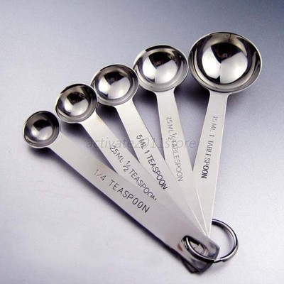 New 5PCS Measuring Spoons Set Stainless Steel ...